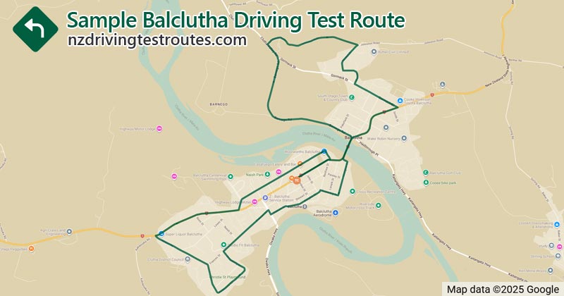 Balclutha driving test route map