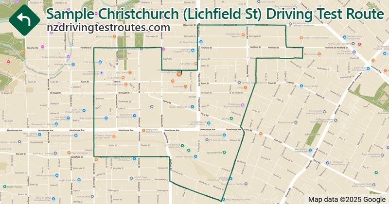 Christchurch driving test route map