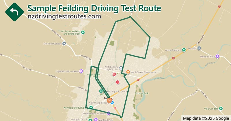Feilding driving test route map
