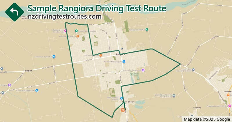 Rangiora driving test route map