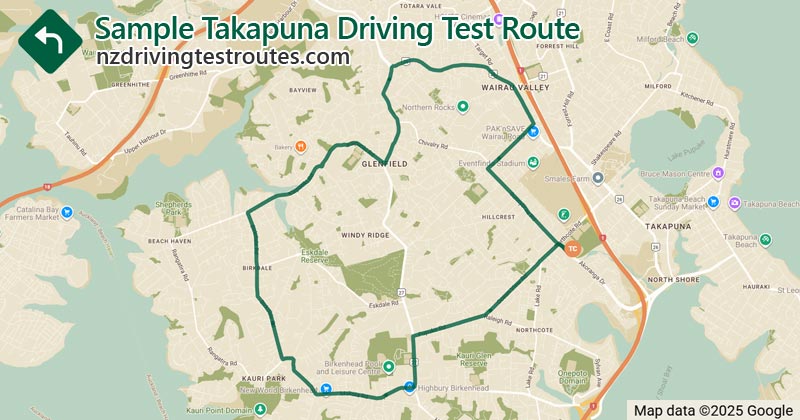 Takapuna driving test route map