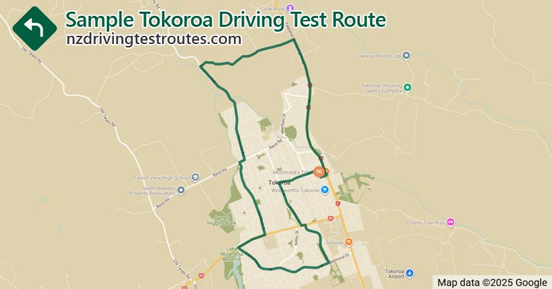 Tokoroa driving test route map