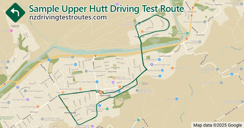 Upper Hutt driving test route map