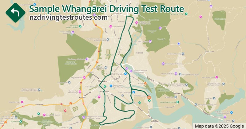 Whangārei driving test route map